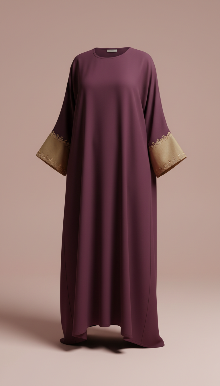 Deep Plum Contrast Cuff Abaya